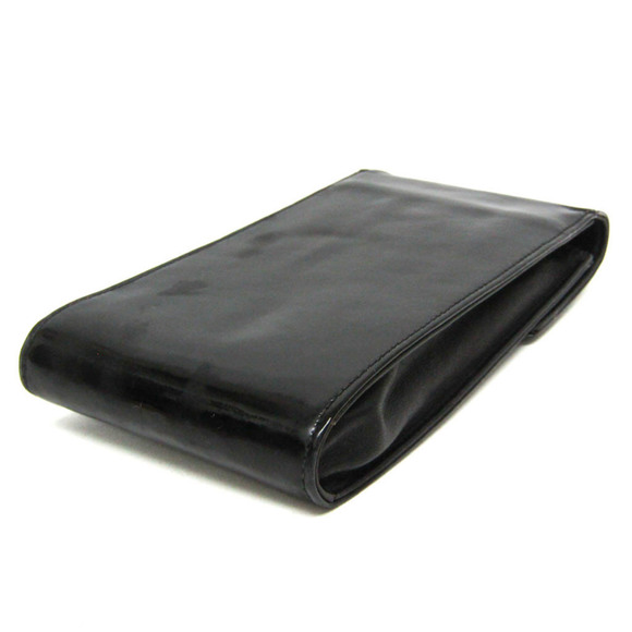 Chanel Caviar Skin Coco Mark Women's Patent Leather Pouch Black